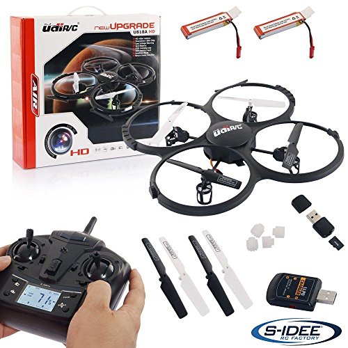 UDI U818A HD UPGRADE- RC UFO mit Akku und Camera – 3D Quadrocopter – Drohne 2,4Ghz – mit 4GB MicroSD Karte (Schwarz mit 2 Akkus)