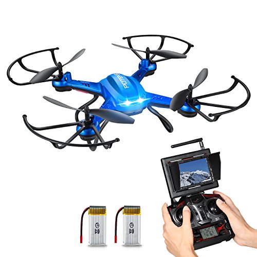 RC Quadrocopter Potensic Drohne mit 5.8GHz 6-Achsen-Gyro 2MP HD Karmera FPV Monitor Video Live Übertragung 3D Flip Funktion- Blau