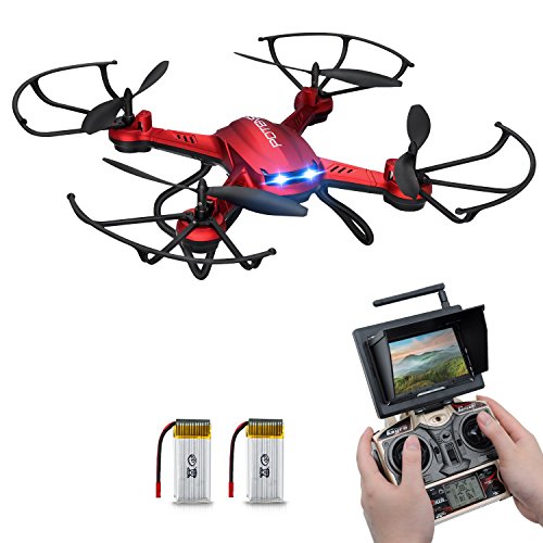 RC Quadrocopter Potensic Drohne mit 5.8GHz 6-Achsen-Gyro 2MP HD Kamera FPV Monitor Video Live Übertragung 3D Flip Funktion- Rot