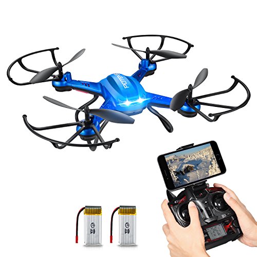 Quadrocopter Potensic Drohne Wifi 2.4GHz 6-Achsen-Gyro 2 MP HD Kamera FPV Monitor Video Live 3D Flip Funktion-blau